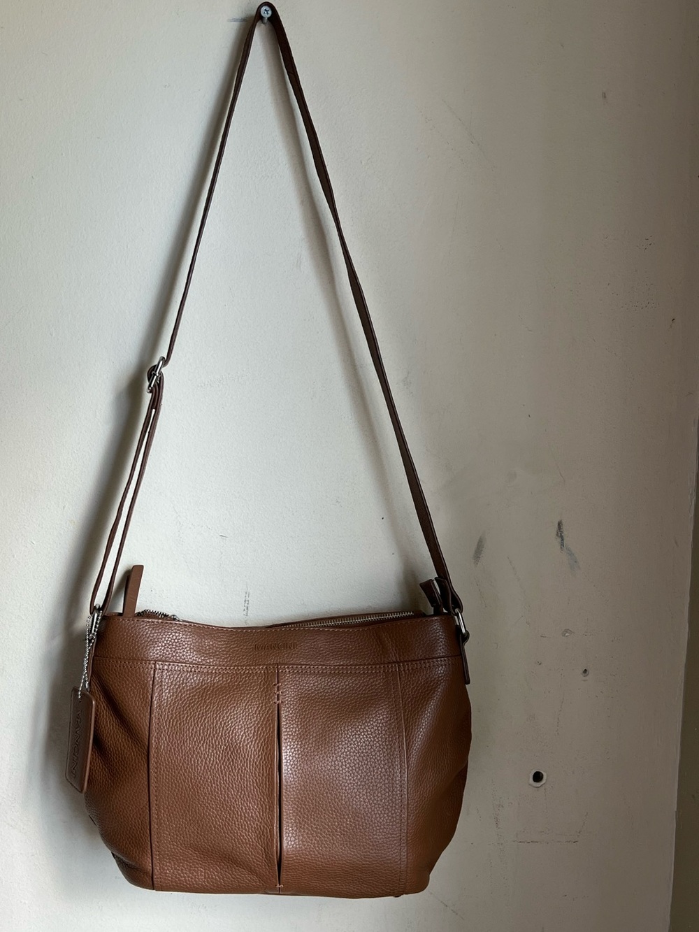 MANCINI Brown Pebbled Leather Shoulder Bag